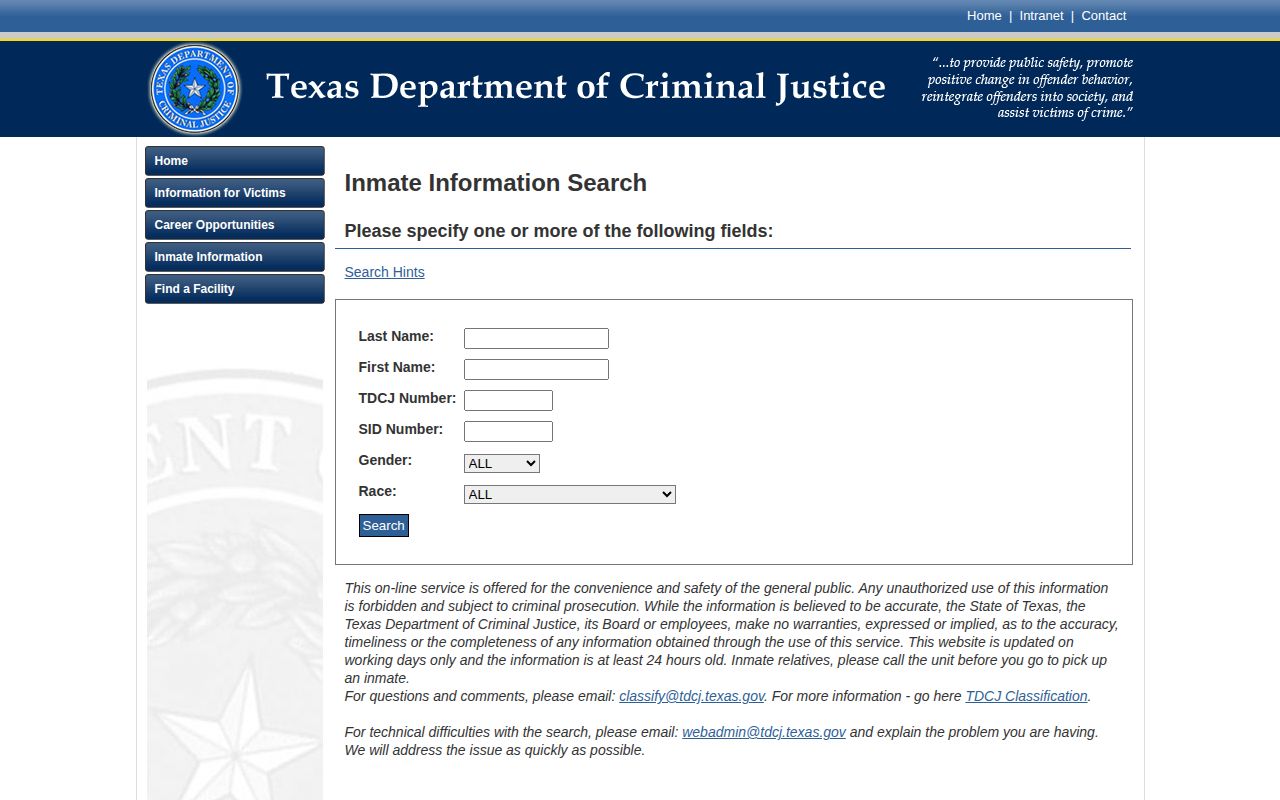 Texas Department of Criminal Justice search for Rockwall County state custody records
